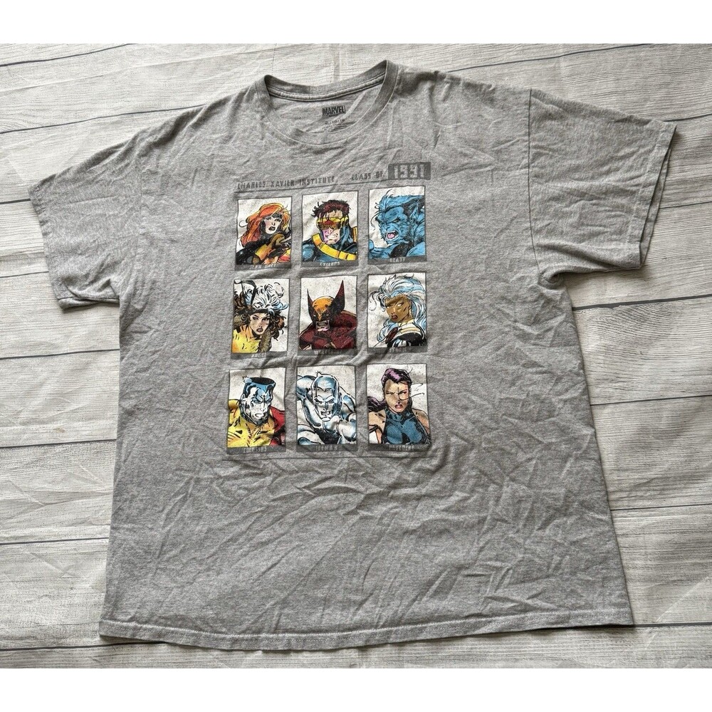 Marvel X-Men Class of 1991 Yearbook Gray T-Shirt Mens Size XL Beast Wolverine